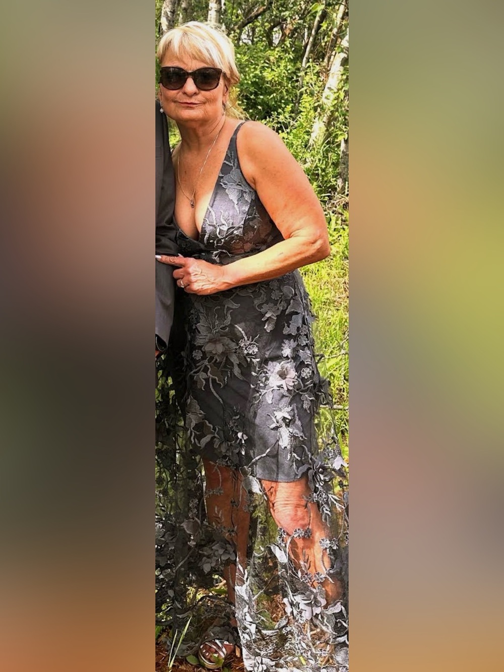 Dress the Population, gray lace, High Low Dress. mother of the bride gorgeous. - Picture 5 of 6